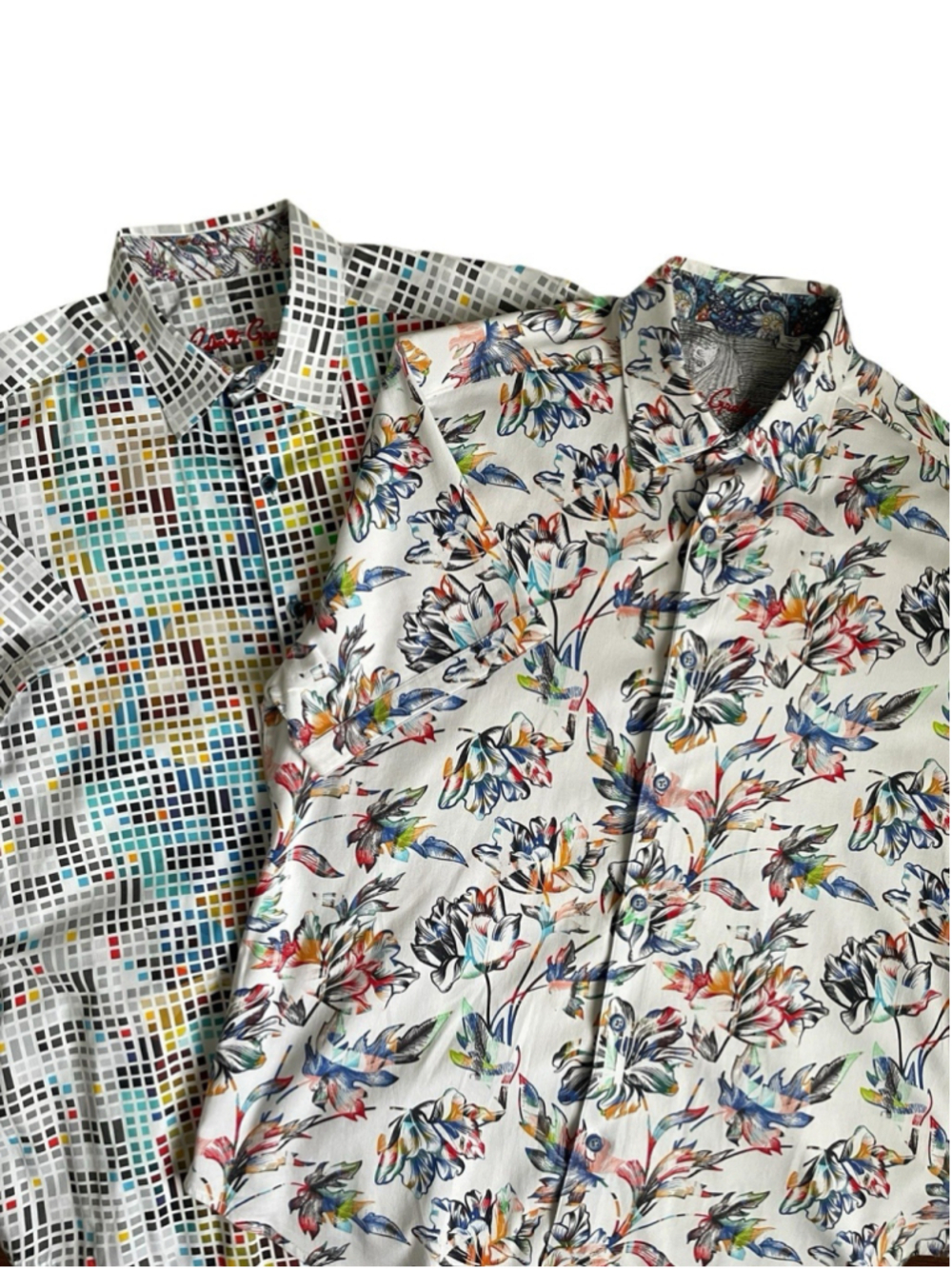 Two 2 ROBERT GRAHAM Shirt Men’s L Short Sleeve Classic Fit Floral Squares